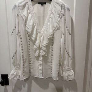 Boston Proper polyester pearl embellished blouse in size L